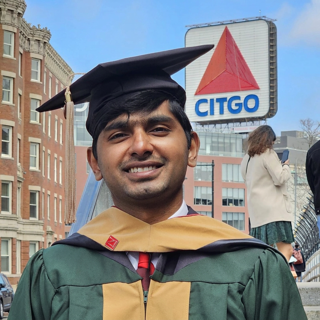 Portrait of Jerry Tharayil Joe in graduation attire