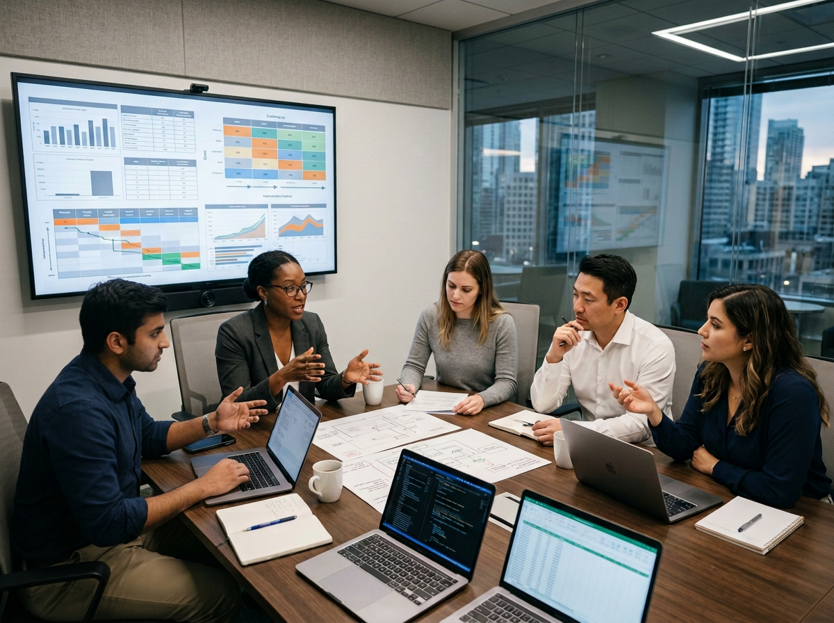 Business technology team discussing a transformation roadmap